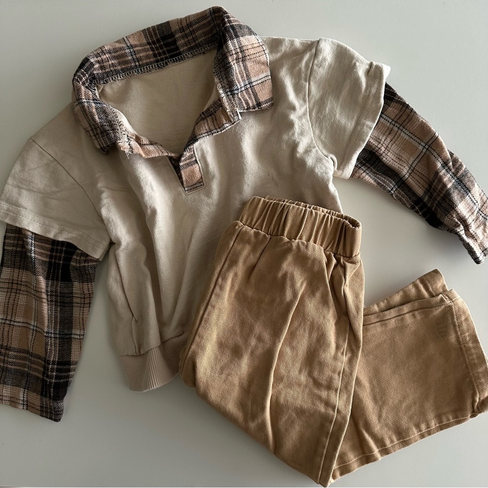 Toddler Khaki Button Down Matching Set Size 2T